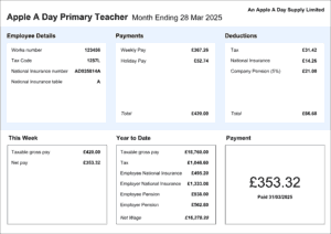 An Apple A Day Payslip Without Umbrella Company Deductions.