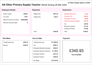 A Payslip Showing An Uplift In Pay And Umbrella Company Deductions.